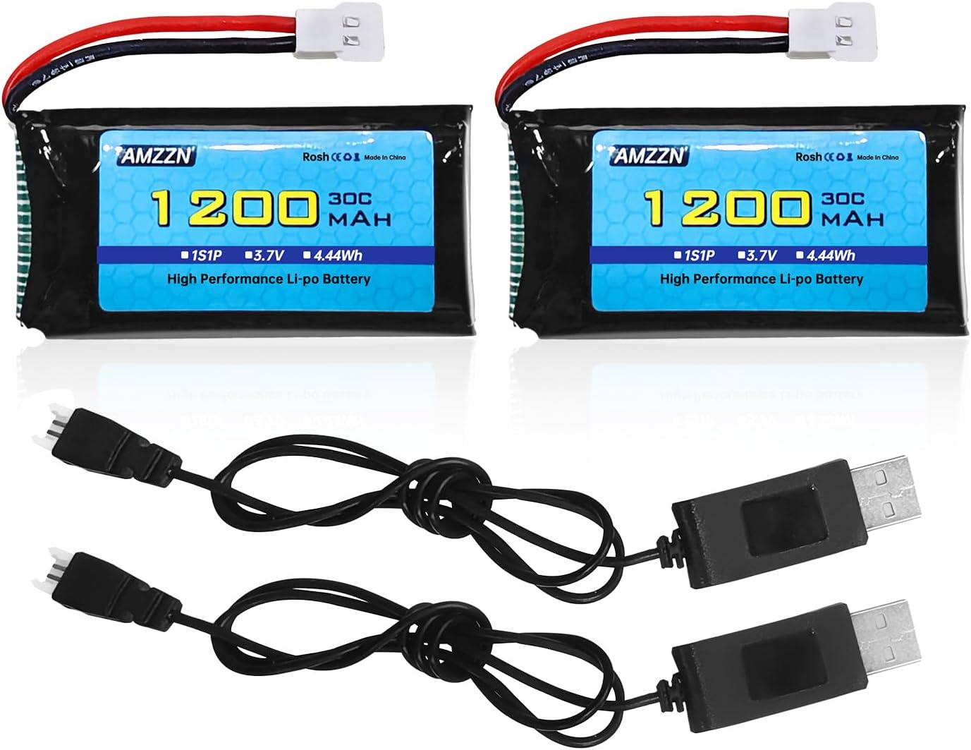 2PCS 3.7V 1200mAh 30C Lipo Battery with USB Charging Cable Molex Plug for SYMA X5SW X5SC X5SC-1 KY601S RC Drone Lithium Battery Accessories (2PCS Battery+2 USB)