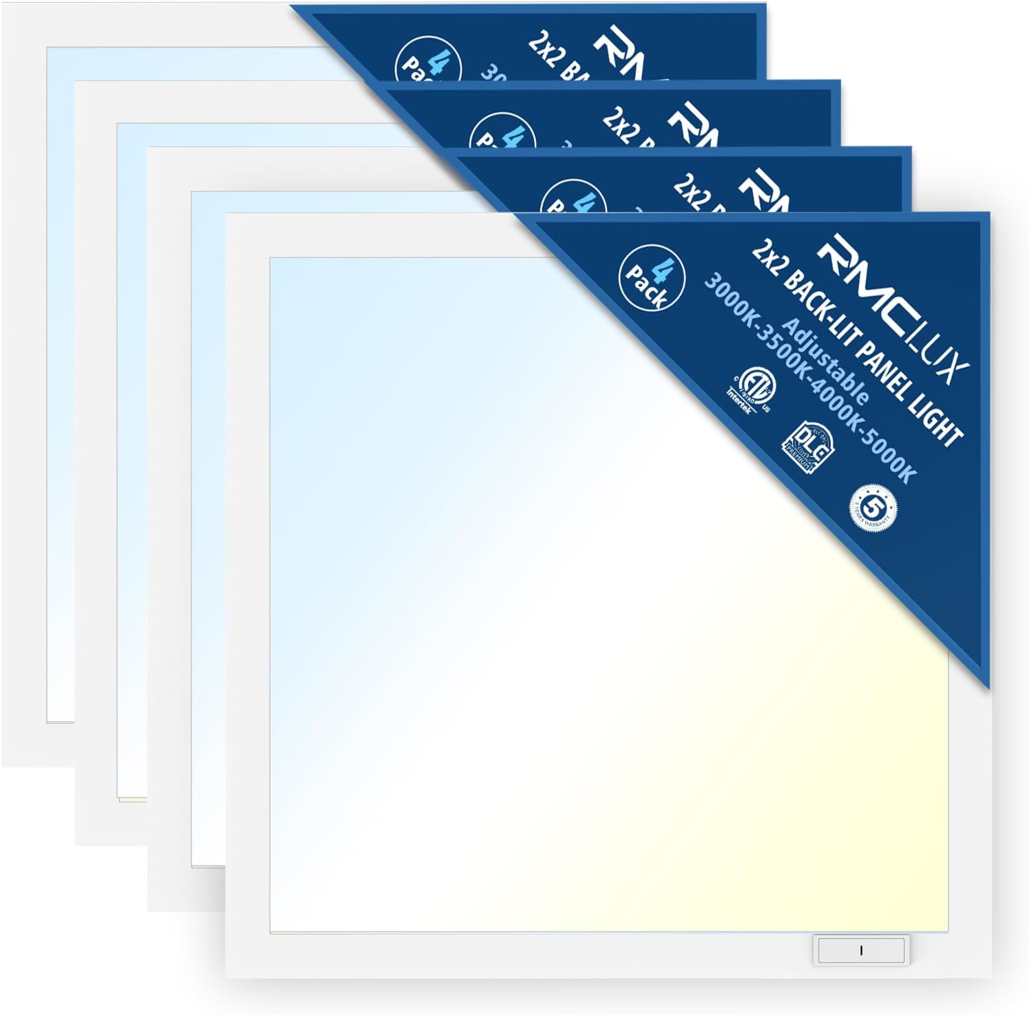 2×2 Backlit LED Panel Light,5 Wattage 20W/25W/30W/35W/40W-Up to 6000Lumens,4 CCT Tunable 3000K/3500K/4000K/5000K,ETL&DLC Certified for Office Commercial Drop Ceiling 4 Pack