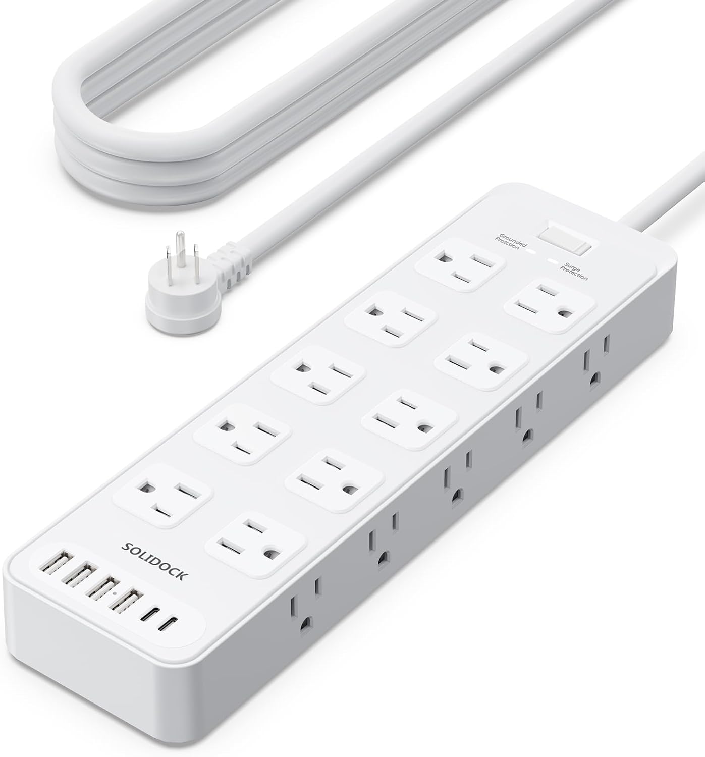 20 Outlet Power Strip with USB C,6Ft Extension Cord with Multiple Outlets, 2700 Joules Surge Protector,1875W/15A, ETL Listed for Home Office Dorm Gaming (White, 6FT)