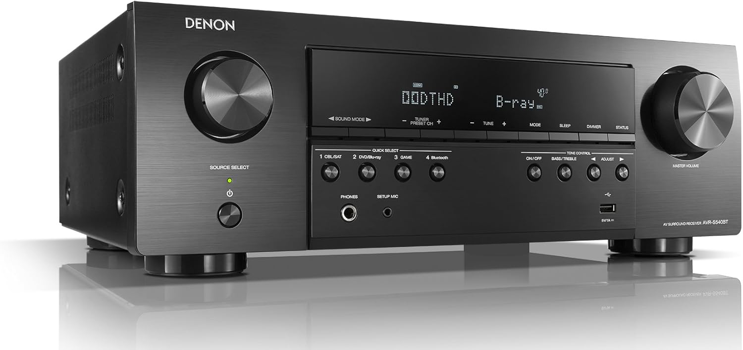Denon AVR-S540BT 5.2 Channel Receiver – 4K Ultra HD Audio Video | Bluetooth, USB Port | Compatible with HEOS Link for Wireless Music Streaming, Black (AVRS540BT)