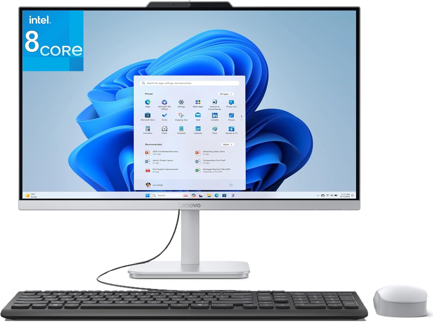 Lenovo 24 23.8″ All-in-One Desktop Computer for Home Office, 16GB DDR4 RAM, 512GB PCIe SSD, Intel Processor 8-Core i3-N305, Lifetime Office 365 for Web, FHD AIO PC, WiFi 6, BT 5.2, Win 11, White