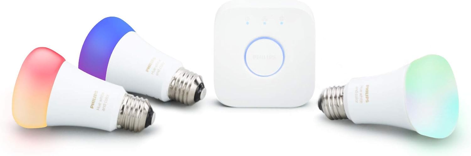 Philips Hue White and Color Ambiance LED Smart Light Bulb Starter Kit, 3 A19 Smart Bulbs & 1 Hue Hub (Works with Alexa, Apple HomeKit & Google Assistant)