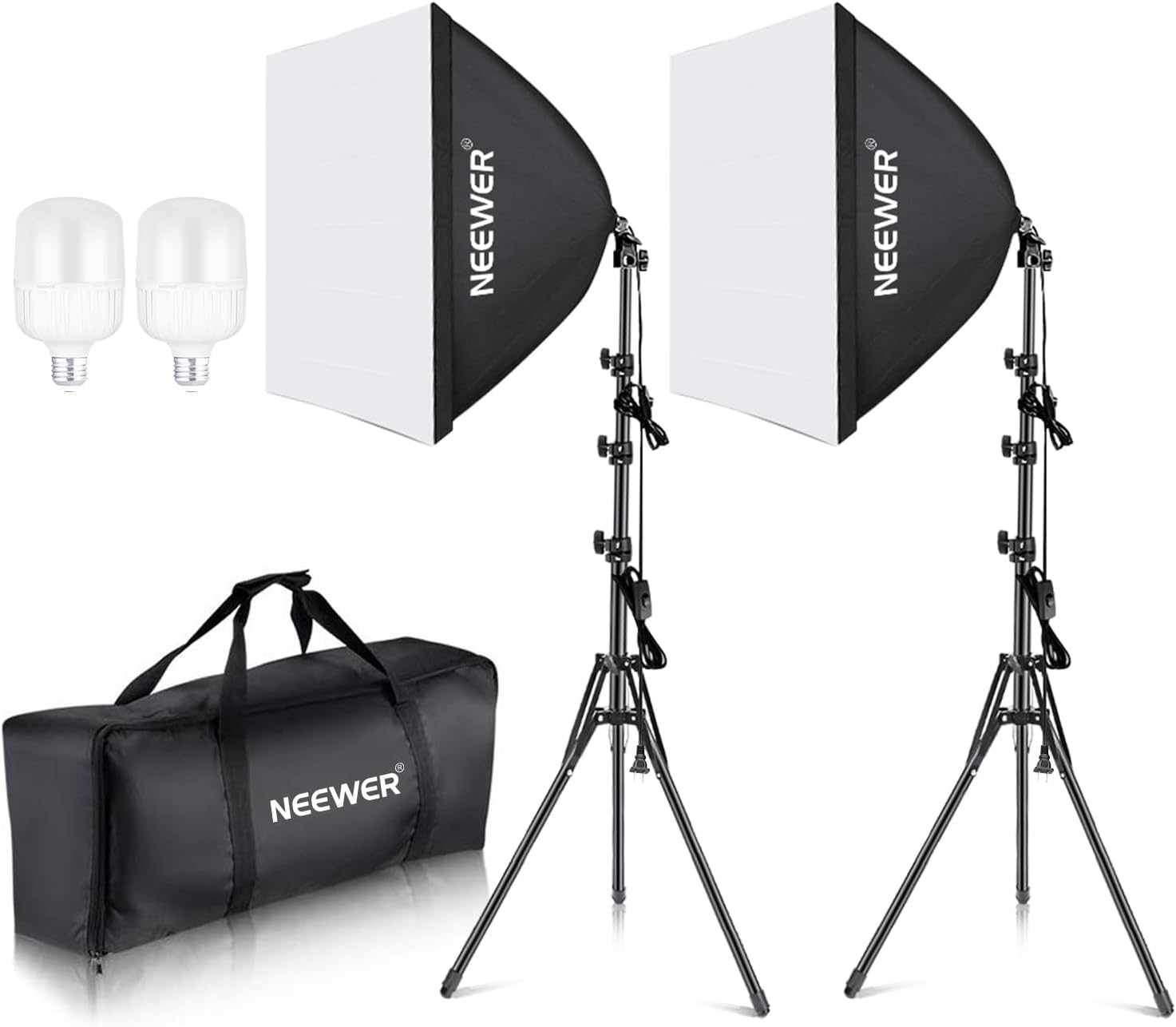NEEWER 700W Equivalent Softbox Lighting Kit, 2Pack UL Certified 5700K LED Lighting Bulbs, 24×24 inches Softboxes with E26 Socket, Photography Continuous Lighting Kit Photo Studio Equipment