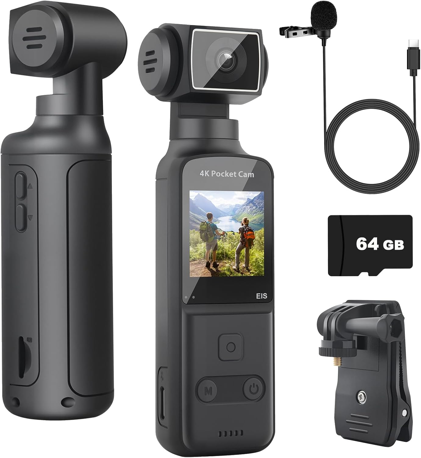 4K Body Camera with External Microphone, Mini Video & Audio Pocket Cam 270° Rotation Camera for Outdoor Sport, Bike, Travel, Police Law Enforcement, Personal Civilians, 64GB Included