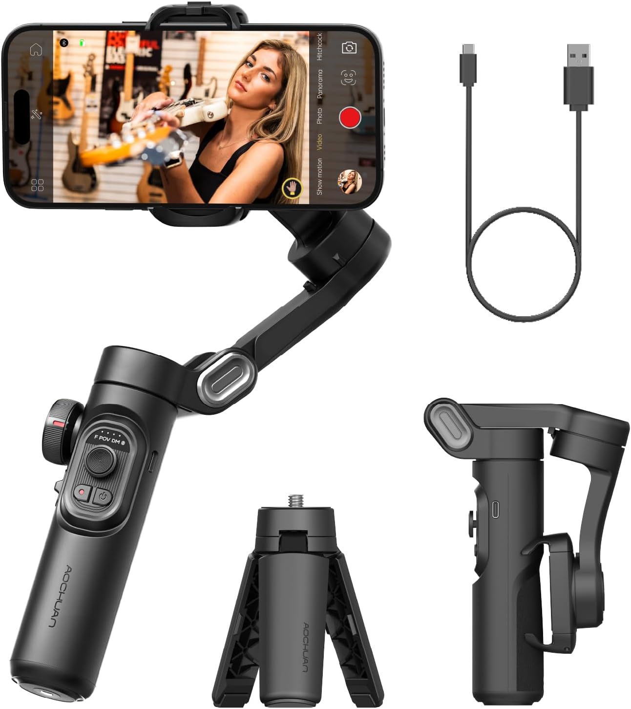 AOCHUAN Phone Gimbal Stabilizer, 3-Axis Smartphone Foldable Handheld Gimbal for iPhone with Focus Wheel, TikTok/YouTube Vlog Stabilizer for iPhone 17/16/15/14/13 Pro Max & Android – Smart XE
