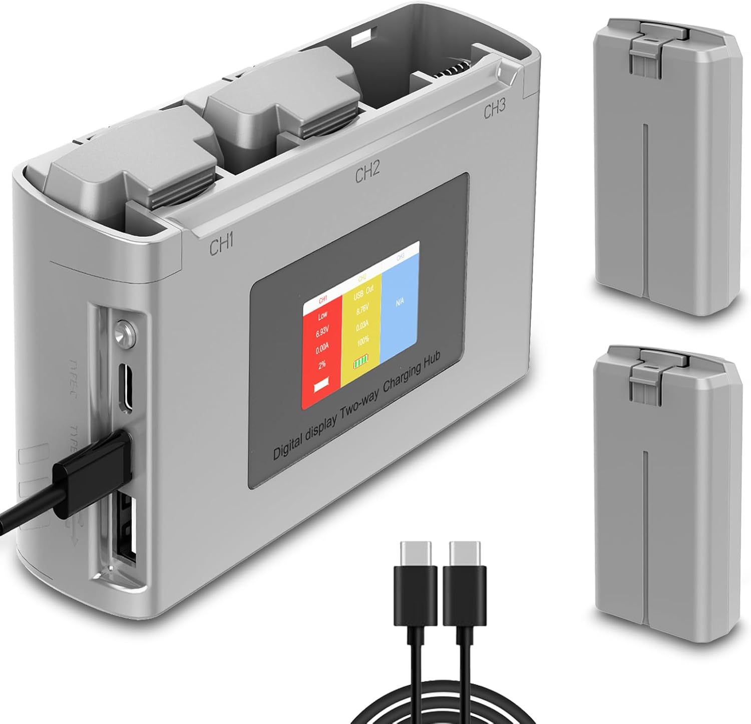 Anegine Mini 4K 2 Battery 2-Pack with Display Two-Way Charging Hub,Compatible with DJI Mini 4K, 2, 2 SE, SE Drone Batteries