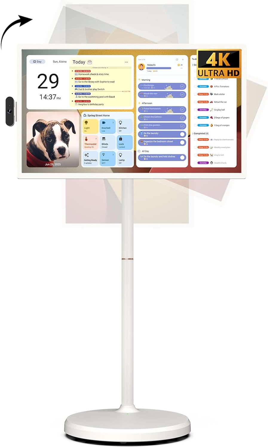 ApoloSign 32” UHD 4K Smart Portable TV 2nd Gen, 16(8+8) GB RAM+256GB, Android 16, EDLA-Certified, Portable Touch Screen Monitor, Built-in 15000mAh Battery, Full Swivel Rotation, Voice Remote Control