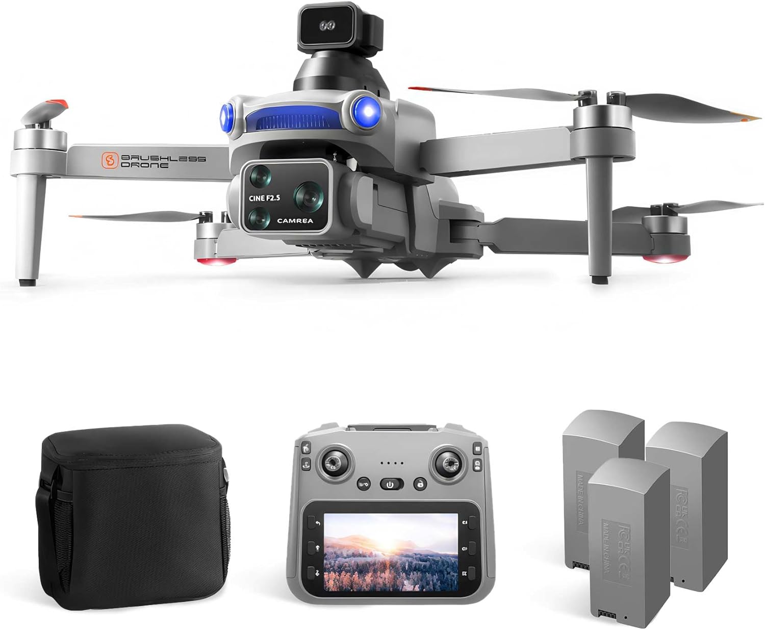 S119 4K Drone with Camera for Adults, GPS Auto Return, Obstacle Avoidance, Brushless Motor, 5G Screen Remote, 2 Batteries 50 Min Flight, Dual Camera 120° Wide-Angle, 2000M Range, 120M Altitude FPV Quadcopter (Gray)