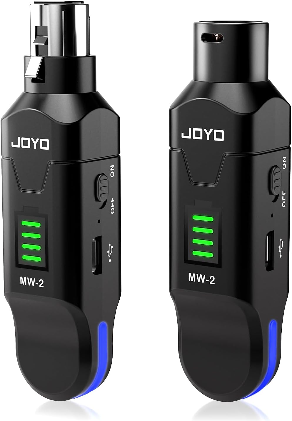 JOYO 2.4GHz Wireless Microphone System 4-Channel XLR Transmitter & Receiver Dynamic/Phantom-Powered Condenser Plug-on Adapter for PA Systems, Live Sound, Audio Mixer, Church, Studio (MW-2)