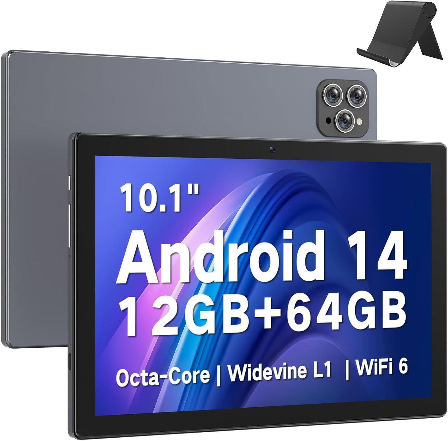 10.1 Inch Android 14 Tablet for Adults, Octa-Core, 12GB RAM 64GB Storage(2TB Expand), Octa-Core, WiFi 6, Bluetooth 5.0, Large Touch Screen Tablet for Work, Study & Entertainment