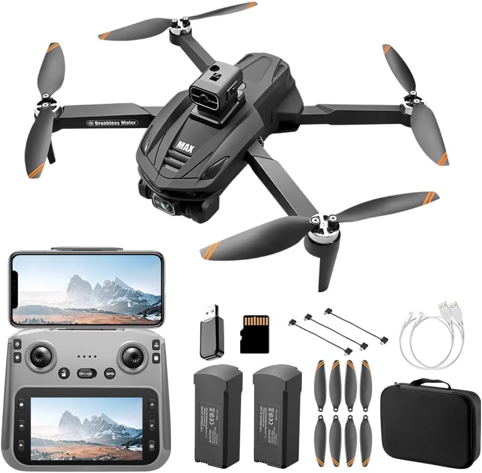 V168 Pro MAX GPS Drones with Camera for Adults 4K, RC Drone with 4.5″ HD Screen on Controller, 60 Mins Flight, Long Range Transmission, 360° Obstacle Avoidance, Follow Me, Auto Return, Brushless Motor, QuickShots, Lightweight and Foldable Quadcopter for Beginner Toy Gifts