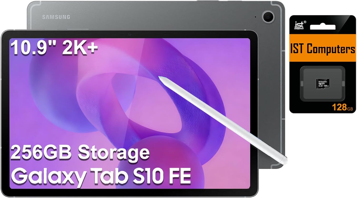 Samsung Galaxy Tab S10 FE Android Tablet (10.9″ 2K+ Touchscreen, 8-Core, 8GB RAM, 256GB Storage (128GB+128GB SD Card)), S Pen, Long Battery Life, Dual Cameras, Lightweight, SM-X520, NA Version, Gray