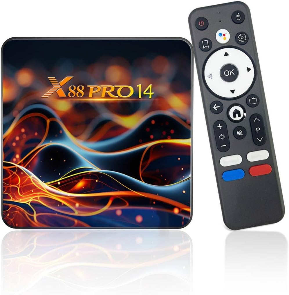Android Box 14.0 ，2GB RAM 16GB ROM Quad-Core 64bit RK3518 Cortex-A53, 10/100M Ethernet, 8K Support 2.4G/5.0GHz Dual WiFi BT 5.0 USB 2.0 3.0
