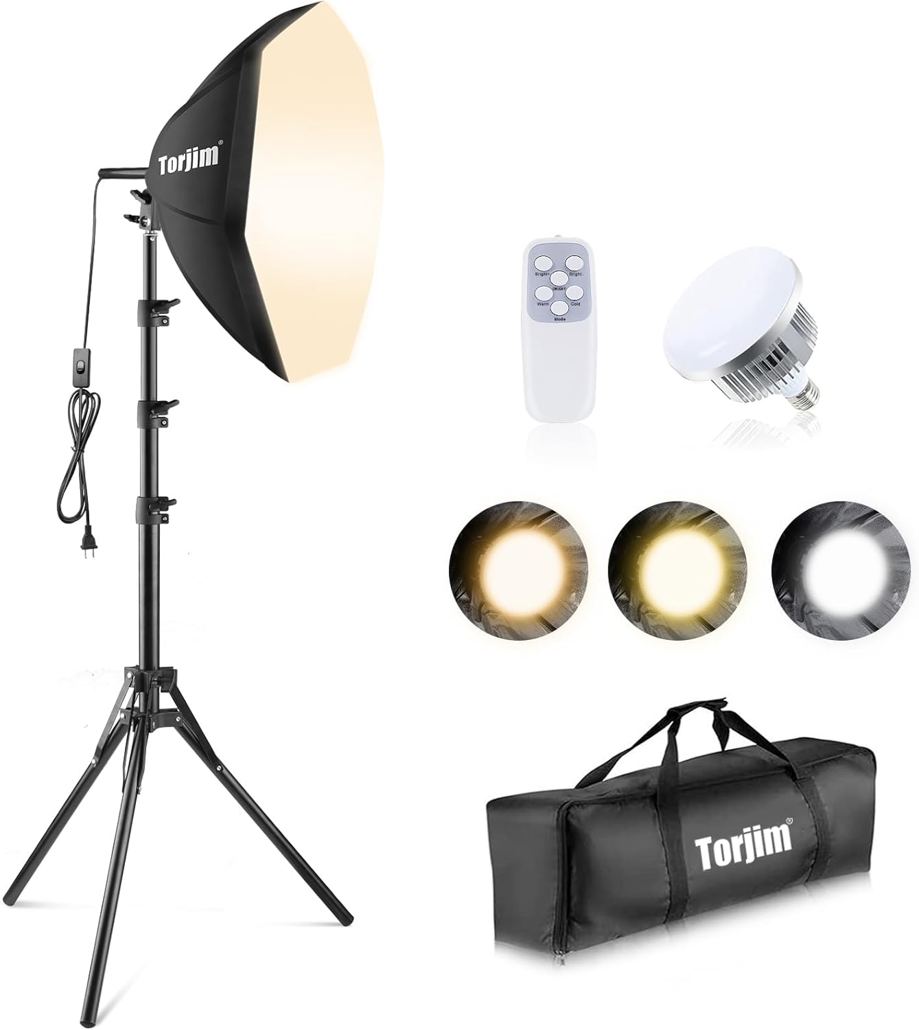 Torjim Softbox Photography Lighting Kit, 20” x 20” Professional Softbox Lighting Kit with 85W 3000-7500K LED Bulbs, Studio Lights for Photography/Video Recording/Live Streaming