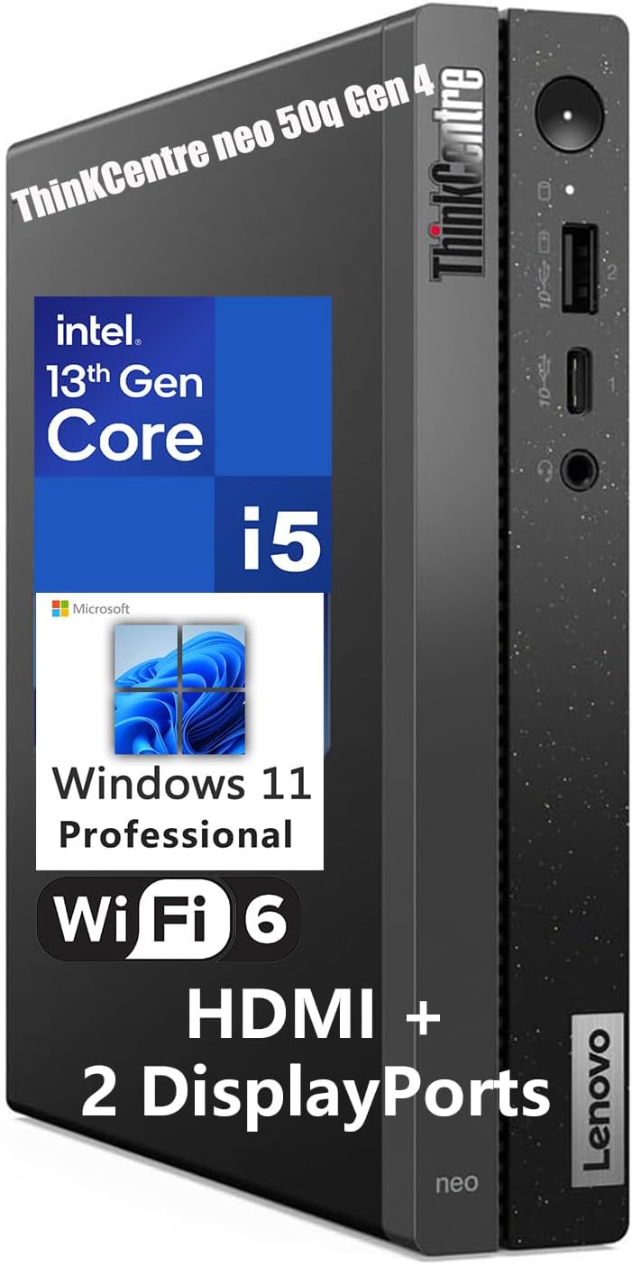 Lenovo ThinKCentre neo 50q Gen 4 Tiny 1L Business Mini Desktop Computer, 13th Gen Intel 8-Core i5-13420H (Beat i7-1355U), 16GB DDR4 RAM, 512GB PCIe SSD, 2 DisplayPorts, WiFi 6, Win 11 Pro, Vent-Hear