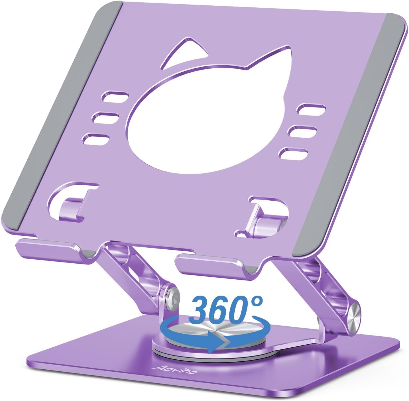Aoviho Tablet Stand 360° Rotating Aluminum Holder – Adjustable, Portable & Foldable Monitors Stand for iPads, Compatible with 4-13.3″ Tablets, Purple