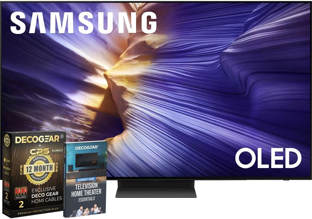 Samsung 55 inch OLED 4K S90F Smart TV (2025) Vision AI, OLED HDR+, AI Motion Enhancer Pro Bundle with CPS Exclusive 1-Year Protection & Deco Gear Complete Home Theater Beginner’s Guidebook
