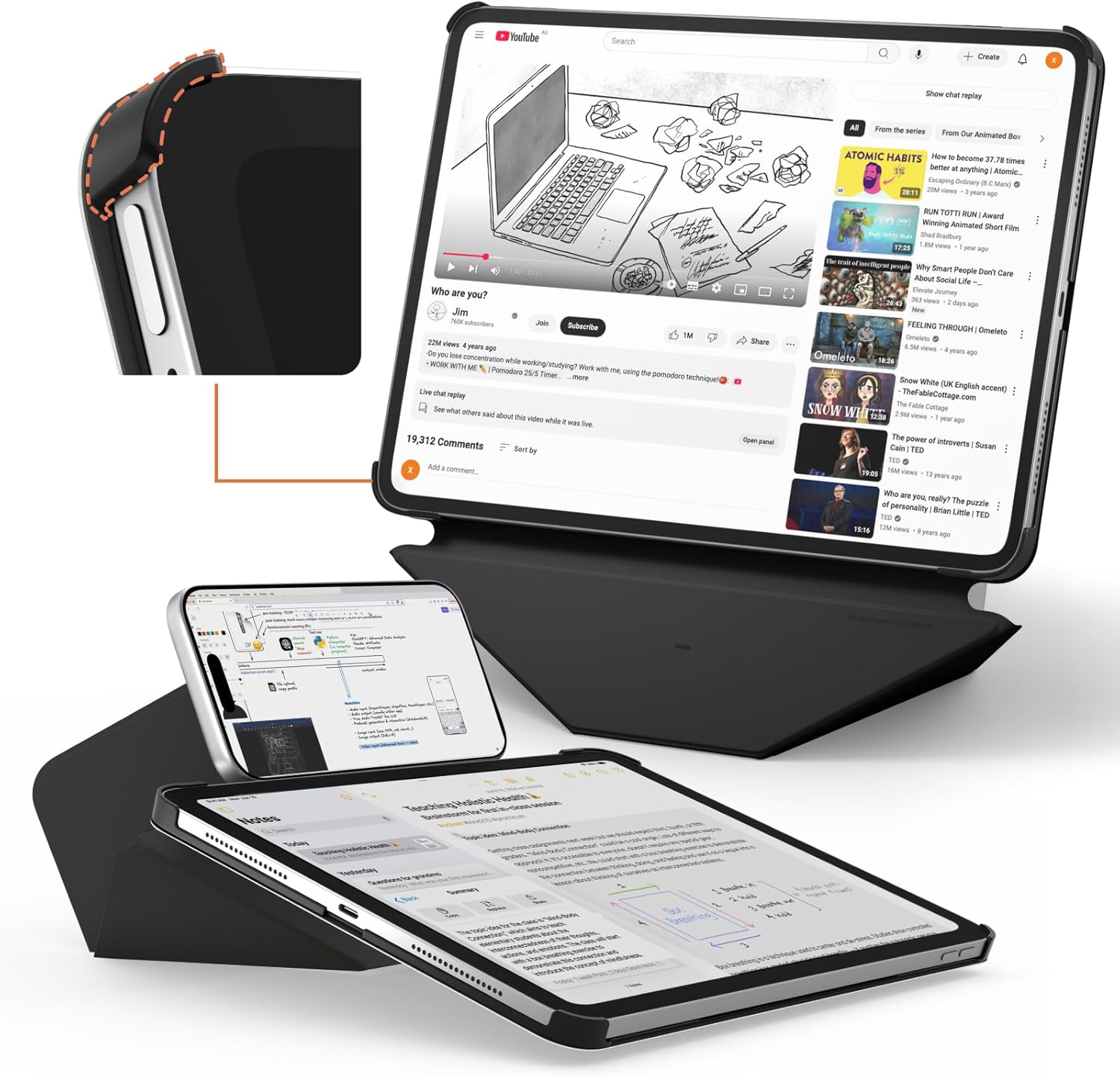 MOFT Dynamic Folio Case for iPad Pro 11″(4th/3rd/2nd/1st Gen.2022/2021/2020/2018)- [Reinforced Corner Protection] Stable Slim Magnetic Stand with 20+ Viewing Angles, Premium MOVAS Leather,Jet Black