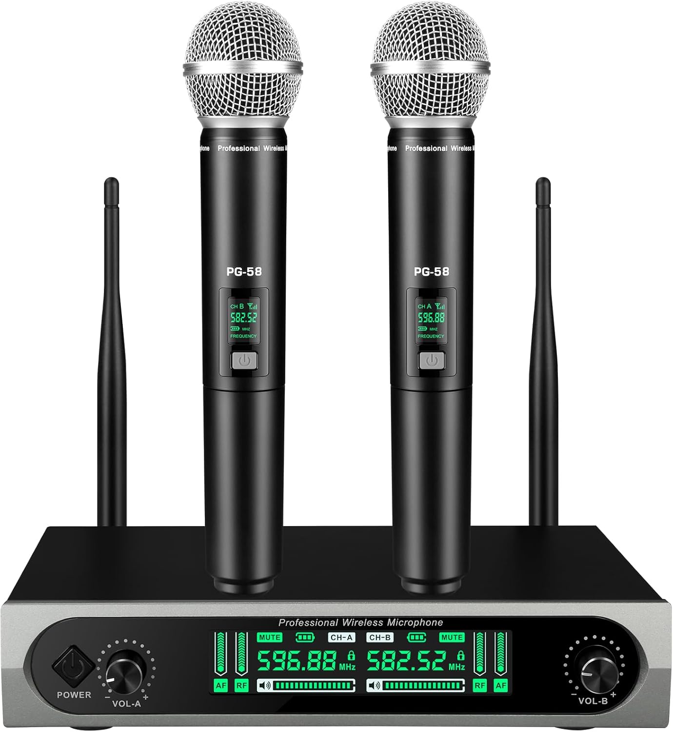 Wireless UHF Microphone System,W/2 Handhelds,Auto Scan,2×50 UHF Frequencies,200ft Range,Dynamic Microphone for Singing,Karaoke,Church