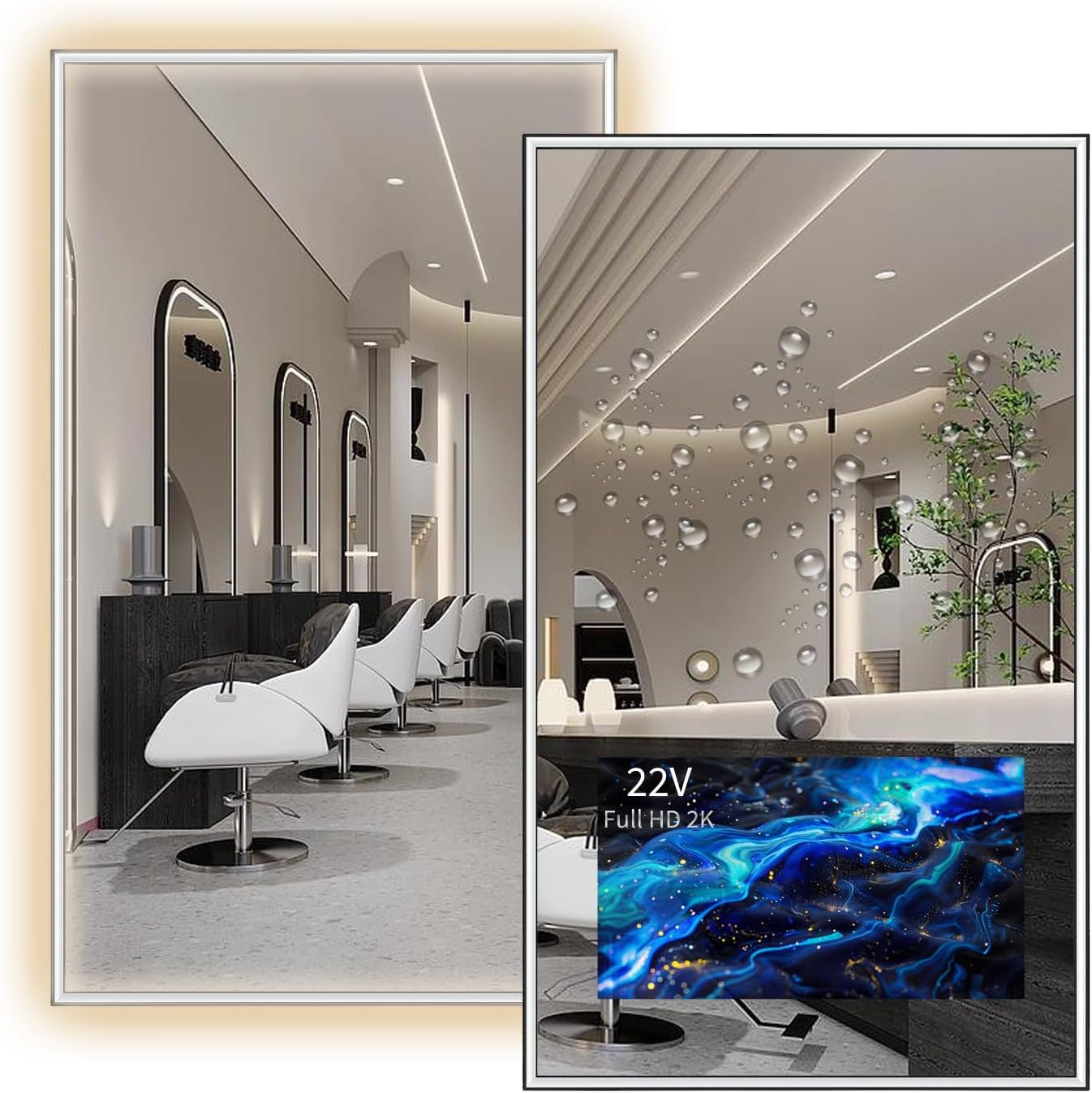 Soulaca 24″ W x 40″ H Smart Mirror with 22″ Screen Display with webOS LED Salon Entertainment Streaming TV Apps for Barber Shops, Beauty Studios Voice Control