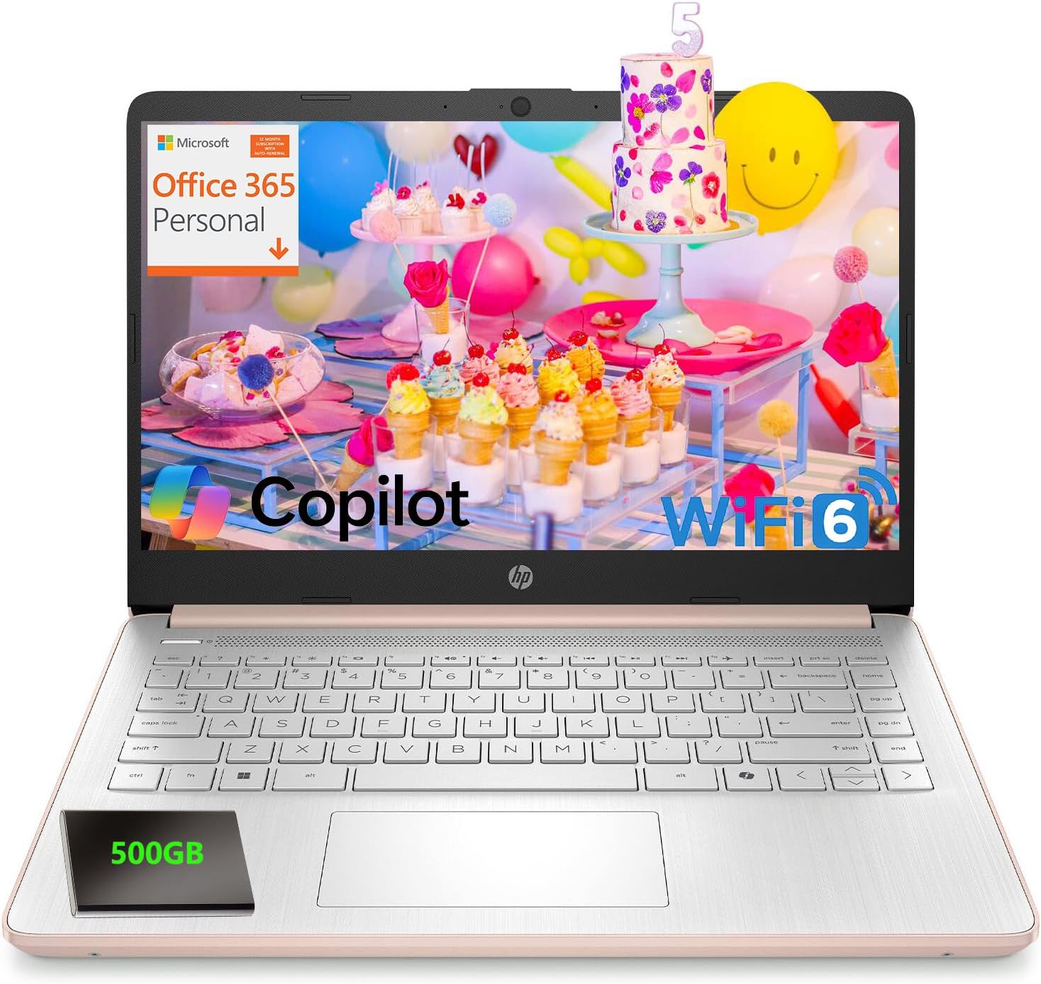 HP Pavilion Laptop 2026 Notebook for Students & Remote Work, Intel N150, 8GB RAM, 128GB Storage, 500GB External HDD, Lightweight, Long Battery Life, Wi-Fi 6, 1 Year Office 365, Win 11 Home S, Pink