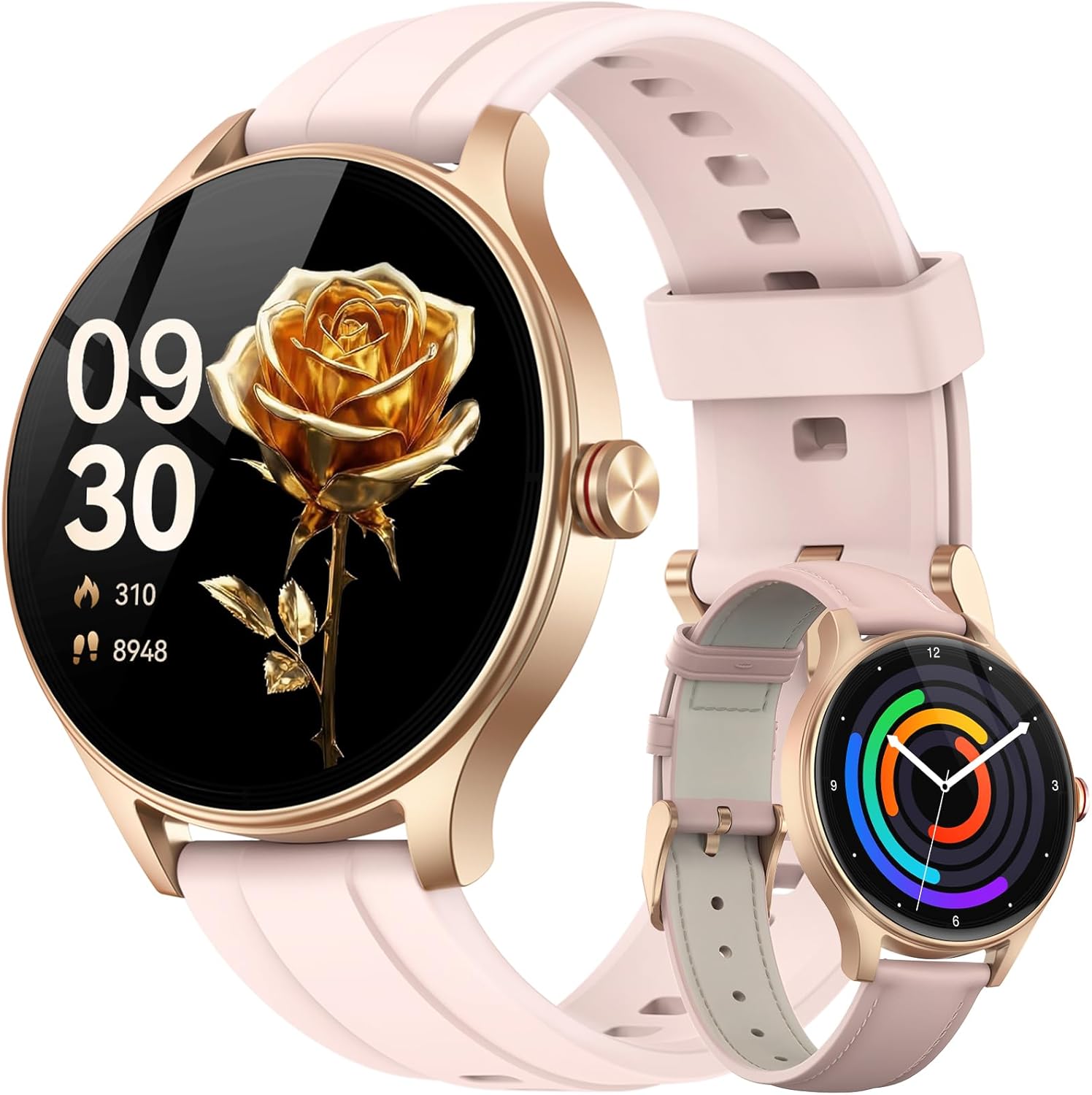 Fitpolo Smart Watch for Women Android iPhone, 1.27” HD Fitness Tracker with Bluetooth Call & Answer, IP68 Waterproof, Heart Rate/SpO2/Sleep Monitor, Built-in AI Voice, 105+ Sports Modes (Pink)