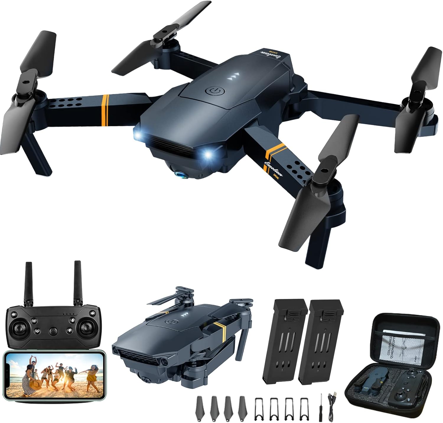 MOCVOO Drones with Camera for Adults Kids, Foldable RC Quadcopter, Helicopter Toys, 1080P FPV Video Drone for Beginners, 2 Batteries, Carrying Case, One Key Start, Altitude Hold,Headless Mode,3D Flips