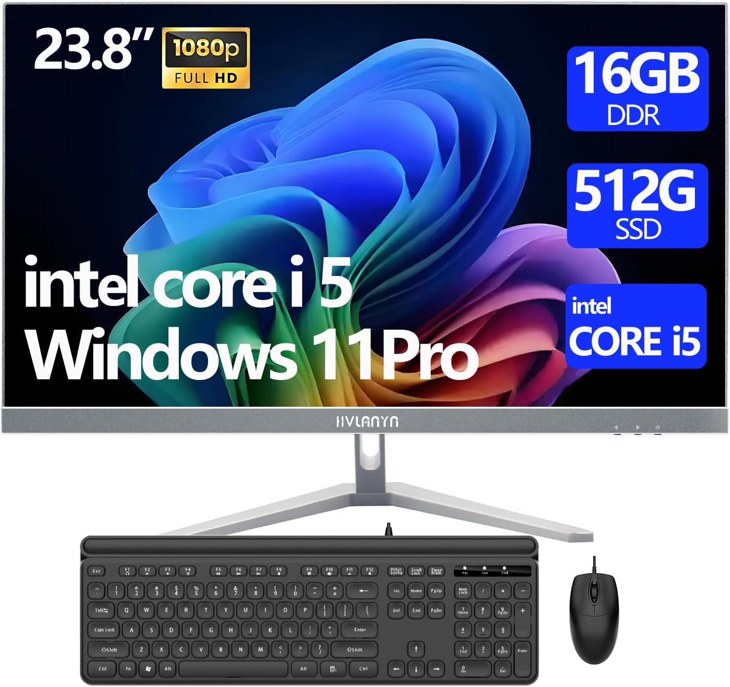 23.8-Inch Fhd All-in-One Desktop Compute,Core i5, 16GB DDR RAM,512GB PCIe SSD,1920×1080 FHD Display, WiFi, Bluetooth,Mouse and Keyboard Include,with 1-Year Warrant