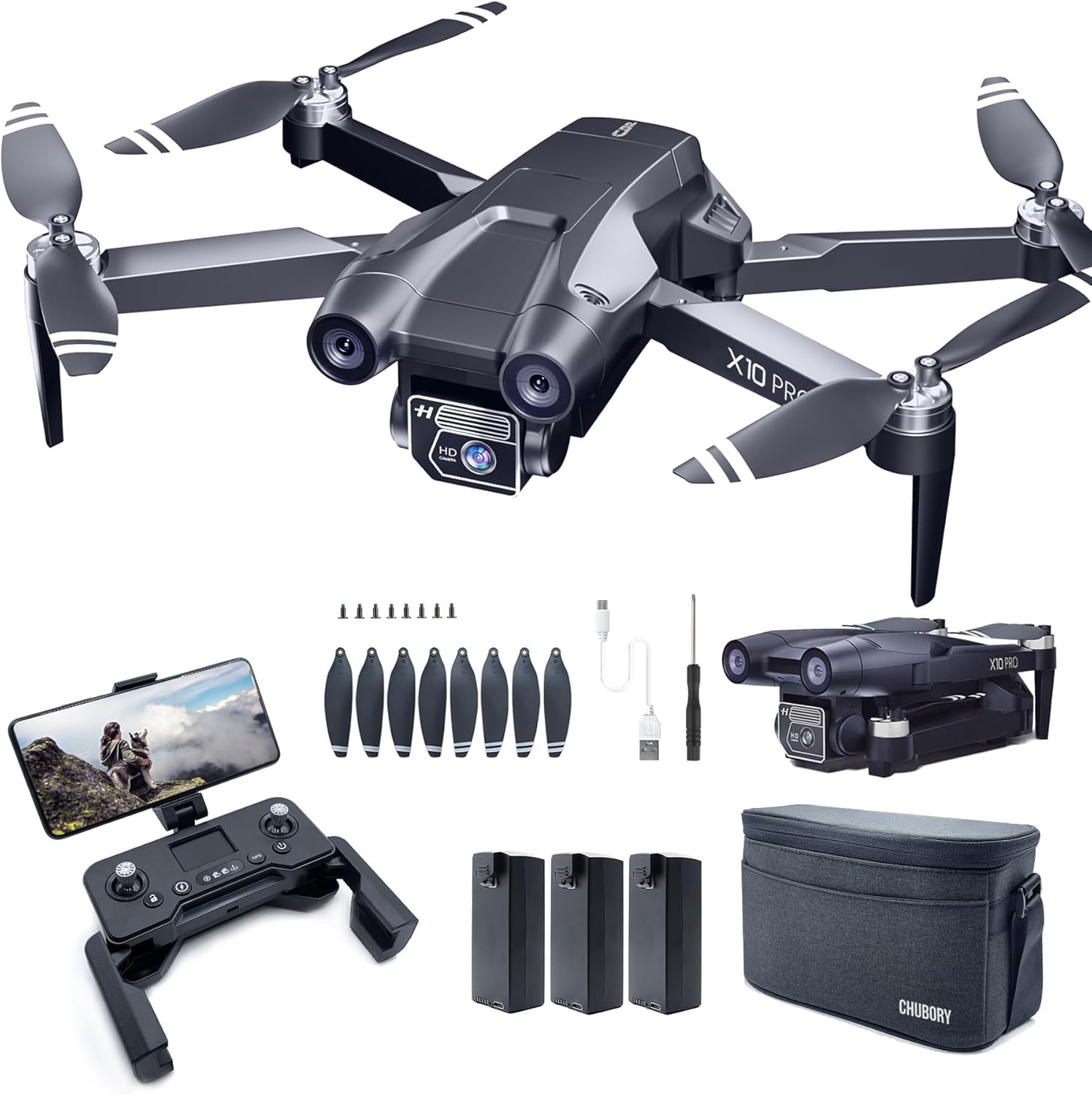 4K UHD GPS Drones with Camera for Adults, CHUBORY X10 PRO, 90 Min Long Flight Time, 3280 FT Wide Control Distance, Auto Home Return, Follow Me Feature, Brushless Motor, 5G FPV RC Quadcopter for Beginners (
