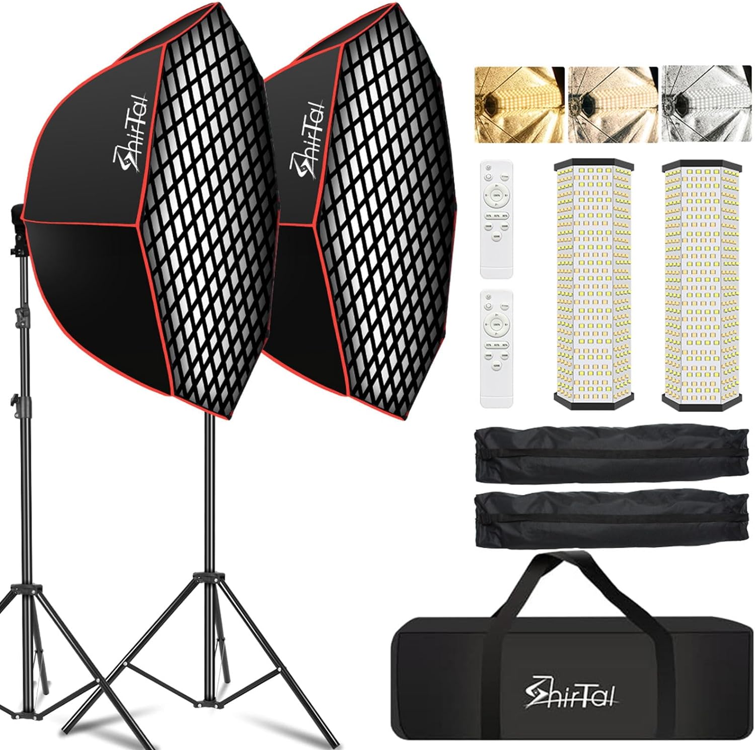Softbox Photography Lighting Kit,37″ Octange Softbox Lighting Kit with Honeycomb Grid 110W 2700K-6500K 11000Lux Dimmable LED Prismatic Lamp and Remote Control, Lighting for Video Recording