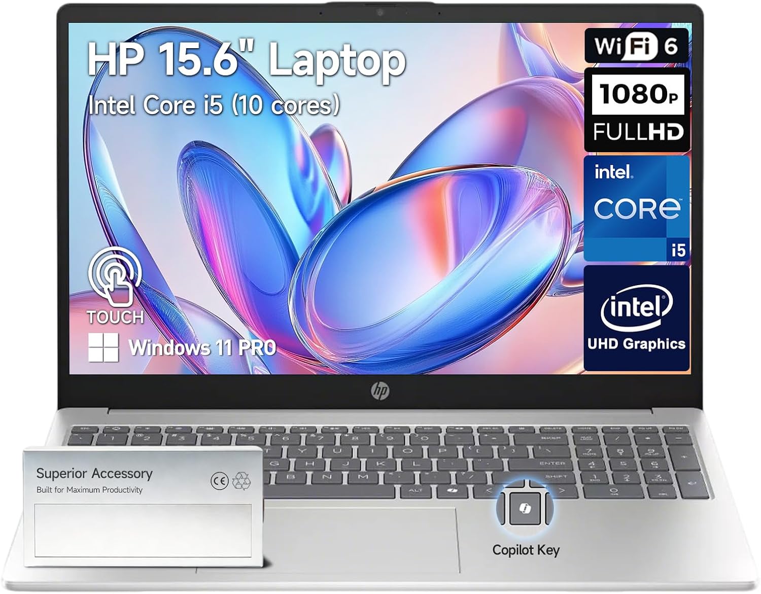 HP 2026 15 Inch Touchscreen Laptop Computer, 15.6 FHD IPS Touch Screen Students&Business Laptop, 13th Gen Intel Core i5 (Beat i7-1255U),16GB RAM 1TB SSD Windows 11 Pro,Copilot Key,10-Key Number Pad