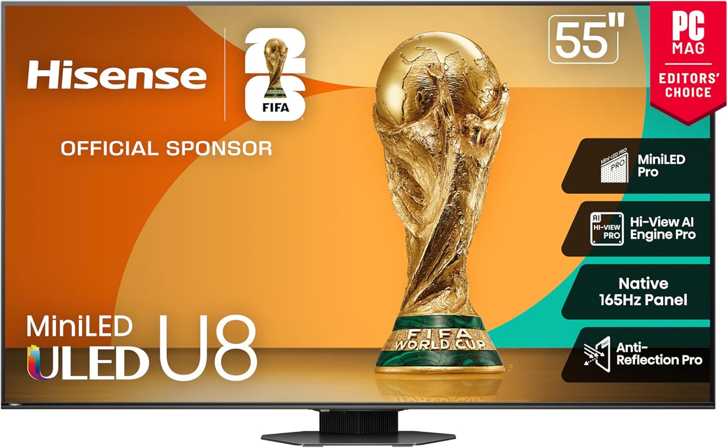 Hisense 55″ Class U8 Mini-LED ULED 4K UHD Google Smart TV (55U8QG, 2025 Model) – QLED, Native 165Hz, VRR 288, Up to LD5600, 5000 Nits, HDR10+, Dolby Vision IQ · Atmos, IMAX Enhanced, 4.1.2 Ch Audio