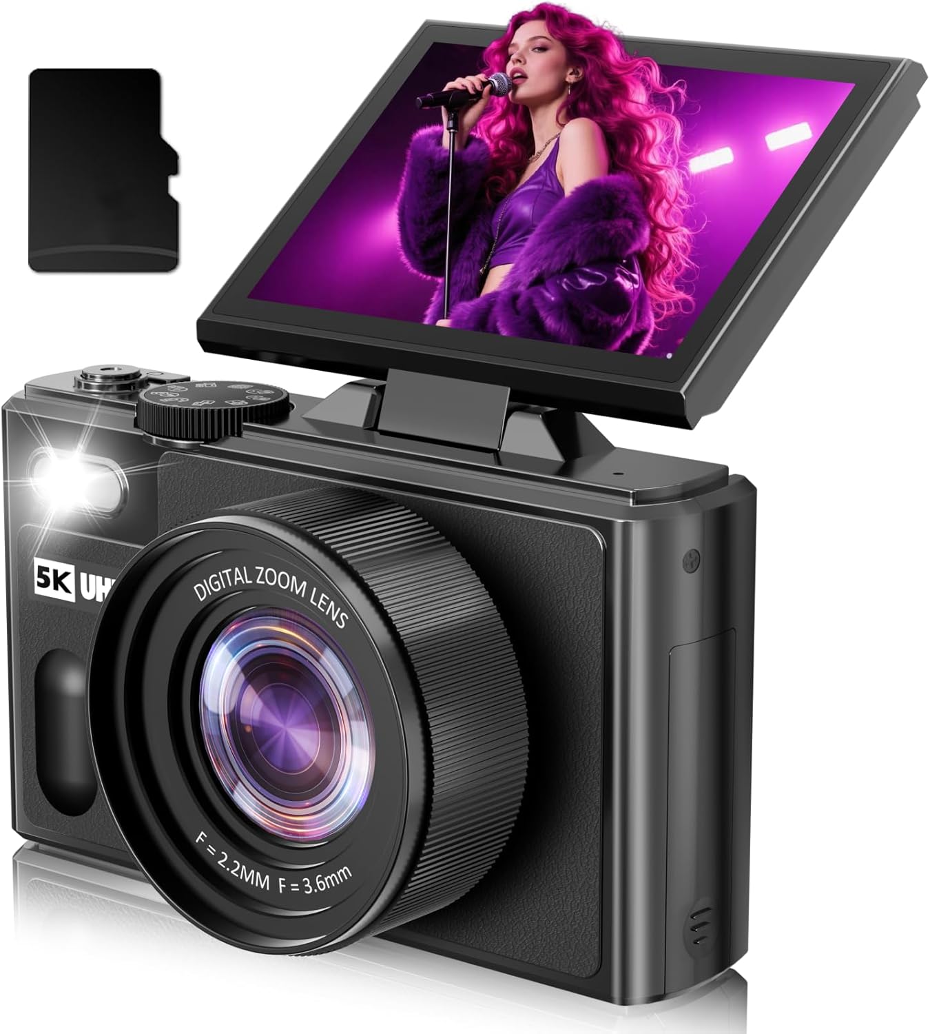 5K Digital Camera for Photography,80MP Digital Camera with 3″ 180° Flip Screen with 18X Zoom,64GB SD Card,Travel Camera for YouTube with Anti-Shake,Vlogging Camera for Teens, Black