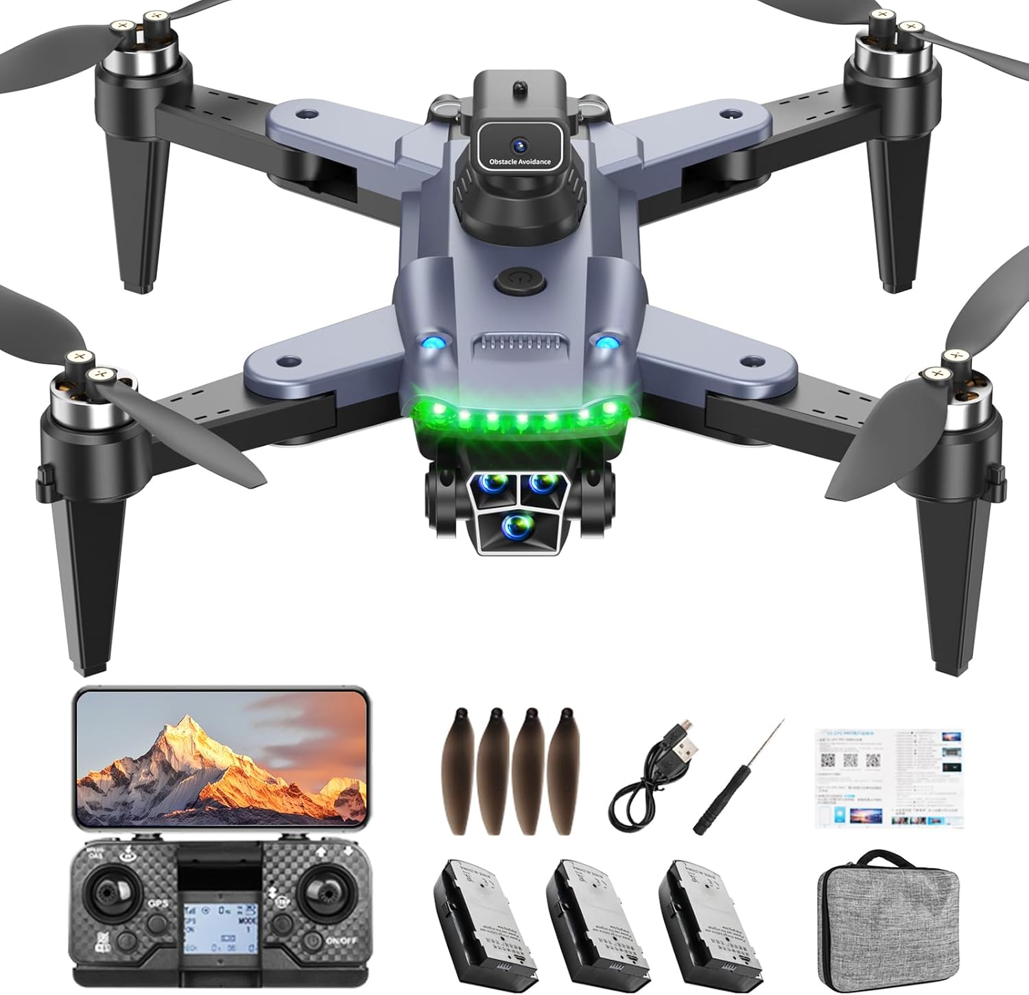S166 Drone with Camera 4K for Adults, Professional GPS Drone with Auto Return, 4-Way Obstacle Avoidance, Follow Me, 60 Mins Flight Time (3 Batteries), Foldable RC Quadcopter with Case(Medium)