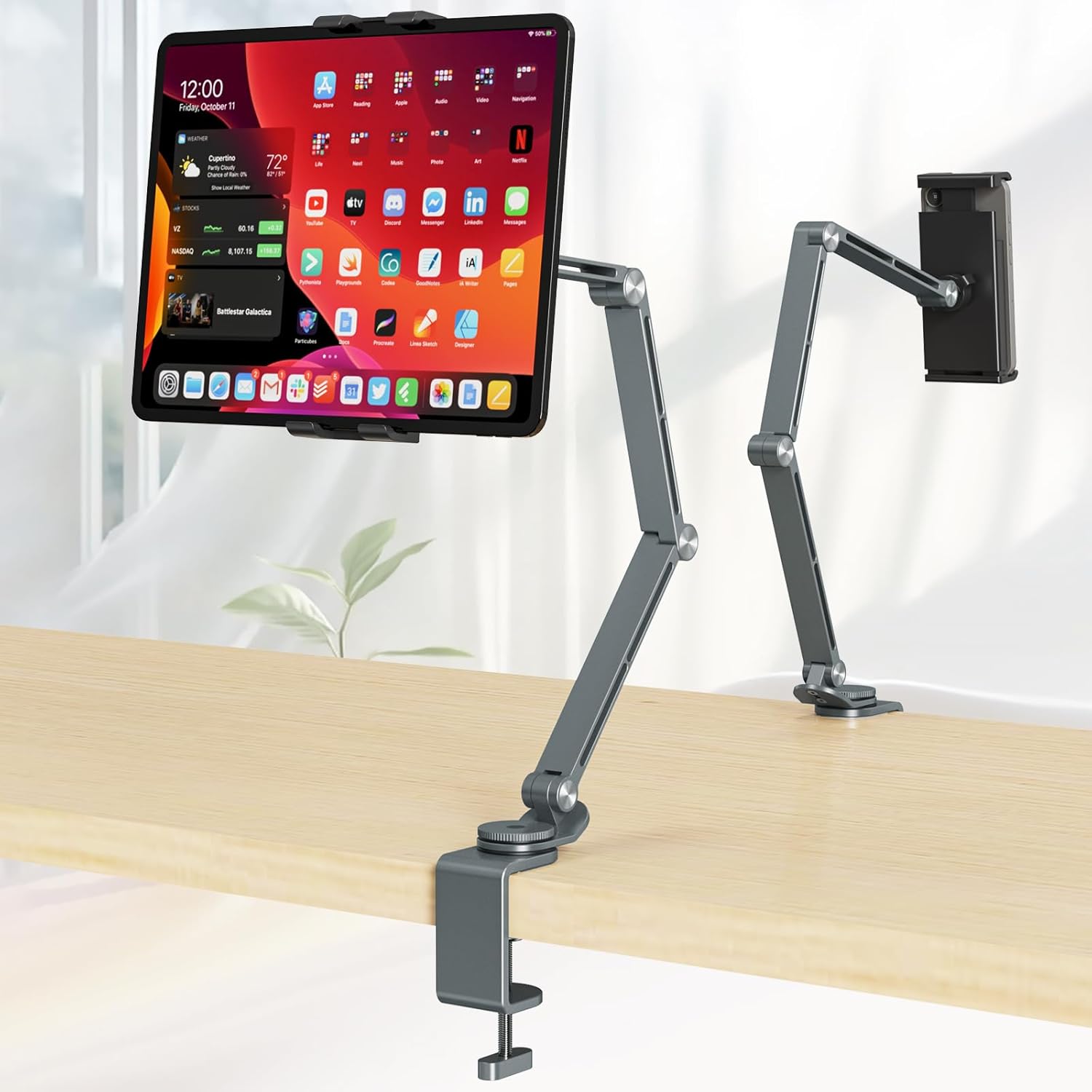 Houele Tablet Stand Holder, Adjustable Foldable Tablet Arm iPad Desk Mount with 360°Rotate Base, Phone Holder iPad Stand for Desk and Bed, Compatible with Tablets, Phones or Other 4-15.6″ Device