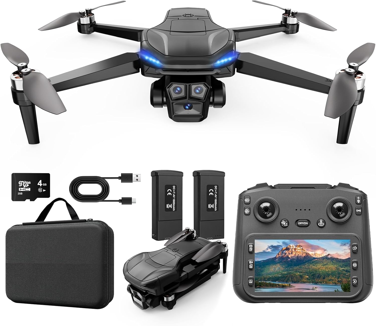 4K GPS Drone with Camera for Adults with 4.5” HD Screen Controller, Brushless Motor, Includes SD Card, 60-Min Flight Time, Auto Return, Follow Me, Under 249g, Great Gift for Beginner