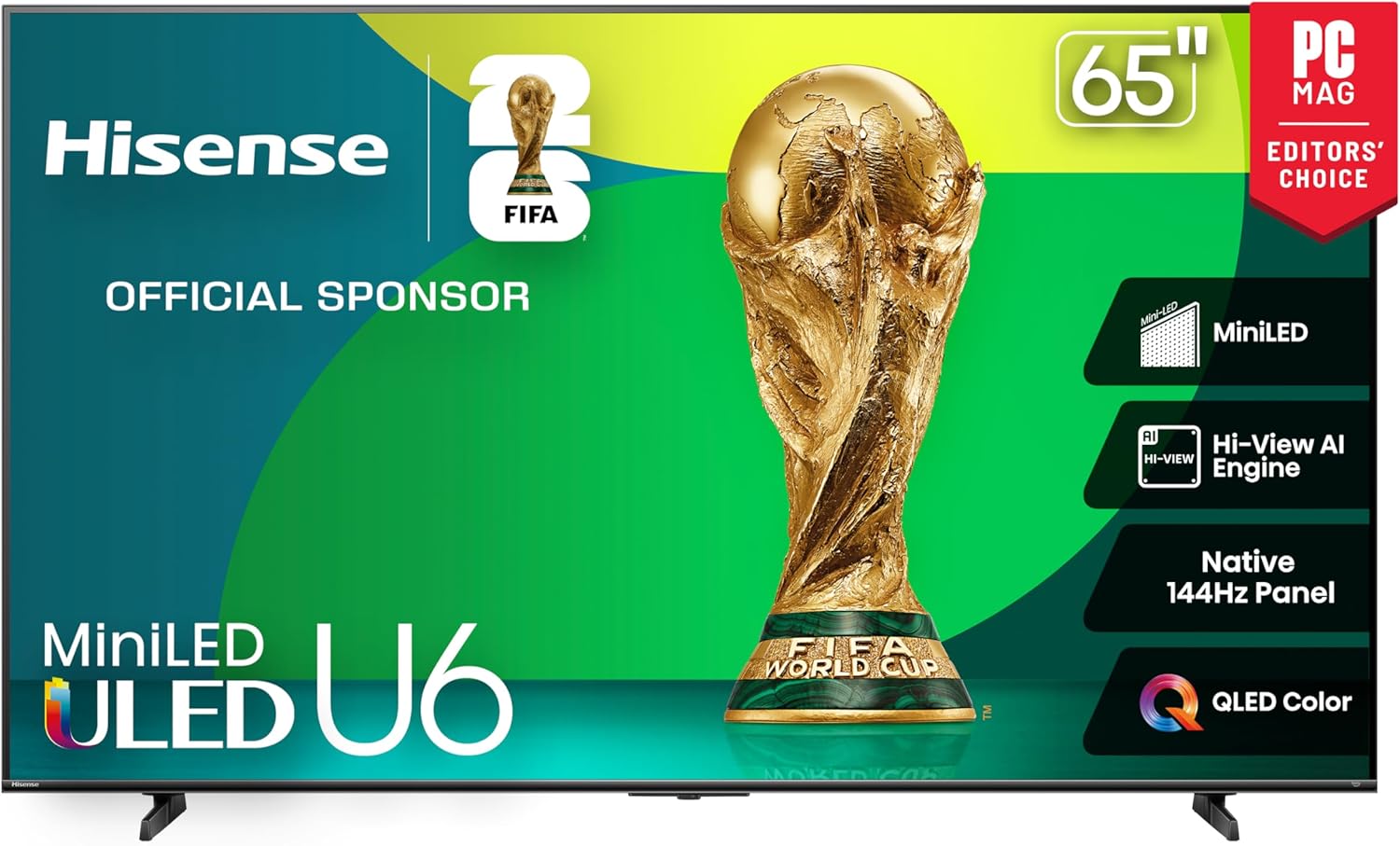 Hisense 65″ Class U6 Series Mini-LED 4K UHD Smart Fire TV (65U65QF, 2025 Model) – QLED, Native 144Hz, HDR10+, Dolby Vision IQ, Dolby Atmos, Game Mode Pro, ALLM, Alexa Built in, Black