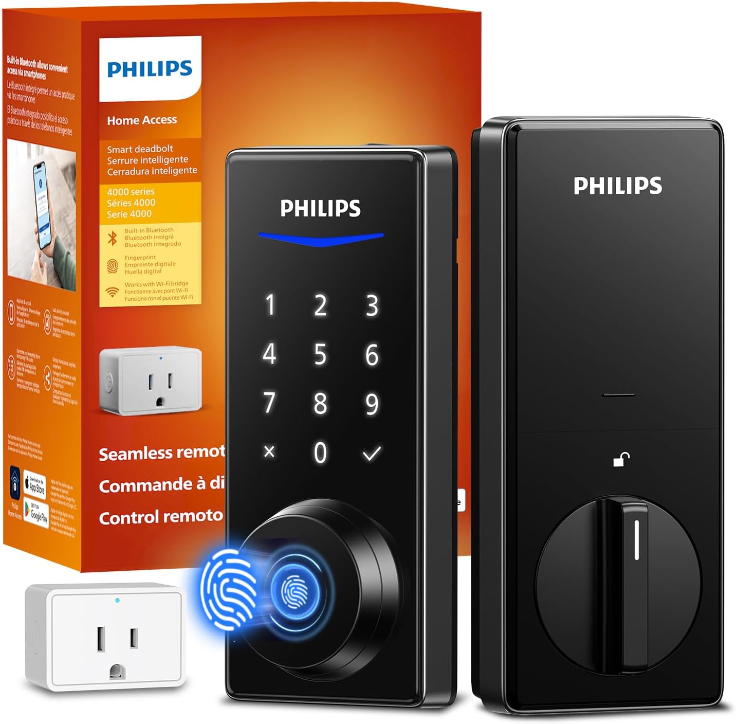 Philips Wi-Fi Smart Door Lock, Keyless Entry Door Lock with App Control,Fingerprint ID,Auto Lock,Keypad Deadbolt with Wi-Fi Bridge Adaptor,Smart Locks for Front Door-Matte Black