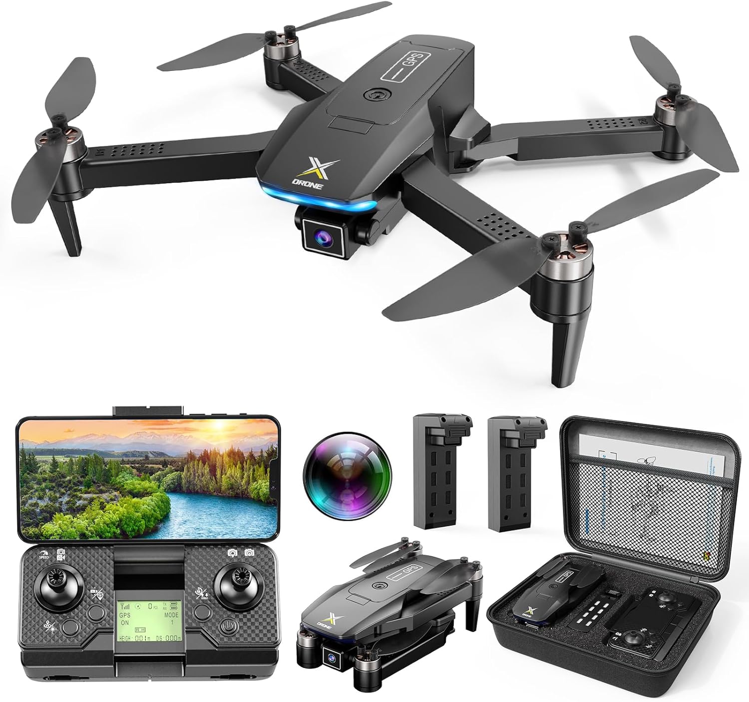 X-shop GPS Drones with Camera for Adults 4K, Brushless Motor FPV RC Quadcopter with Auto Return, Follow Me, Headless Mode, 50 Mins Long Flight, Lightweight and Foldable Drone for Beginner