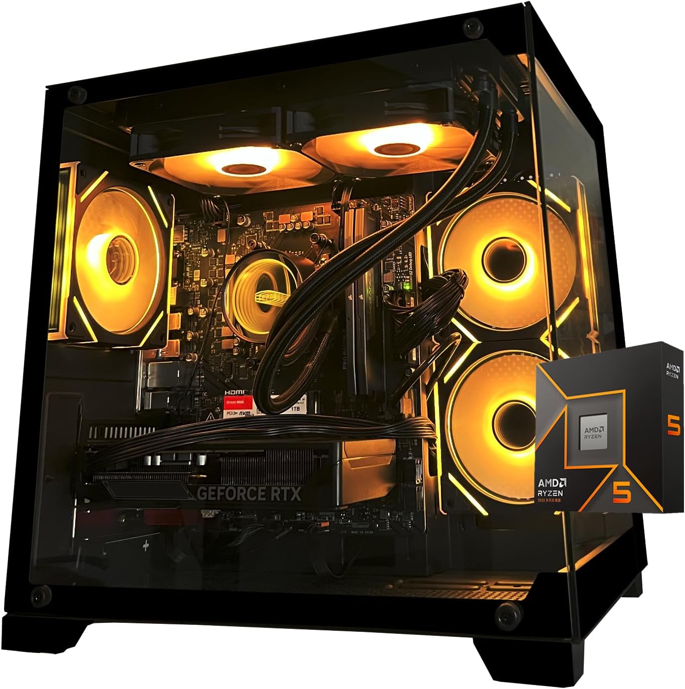 SKYESEV Gaming Desktop Computer PC,AMD Ryzen 5 9600X,RTX5060 8GB,32GB DDR5 RAM and 1TB M.2 NVMe PCle,ARGB Fan,WiFi,Game Design Office Console,Sea View Room,Prebuilt Gaming PC Tower