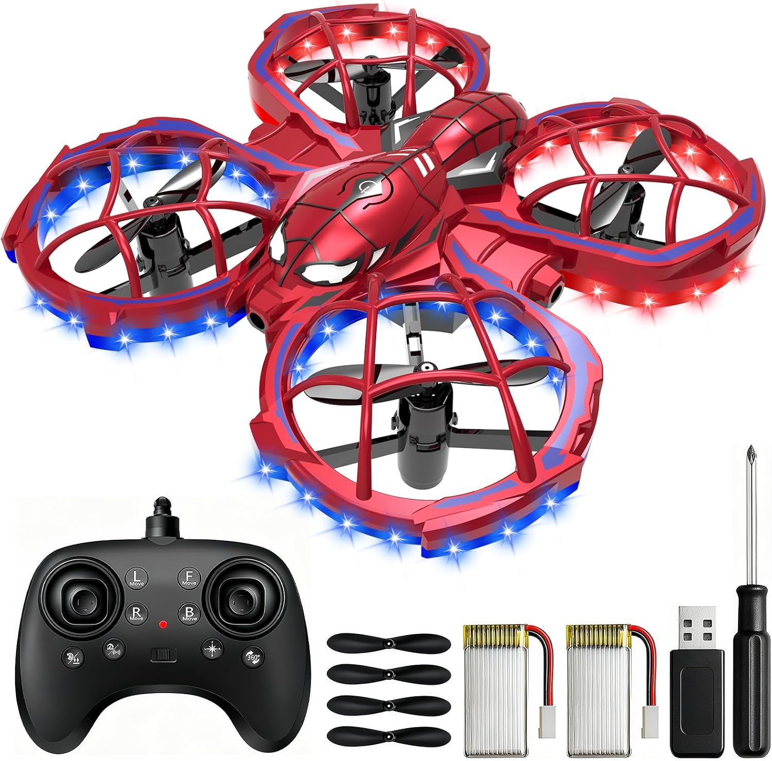 Spider Mini Drone for Kids Beginners – Toss to Go RC Quadcopter with LED Lights, 2 Batteries, Headless, 3 Speed Mode, 3D Flips, Obstacle Avoidance, Indoor Outdoor Cool Toys Gifts for Boys Girls Christmas Stocking Stuffers