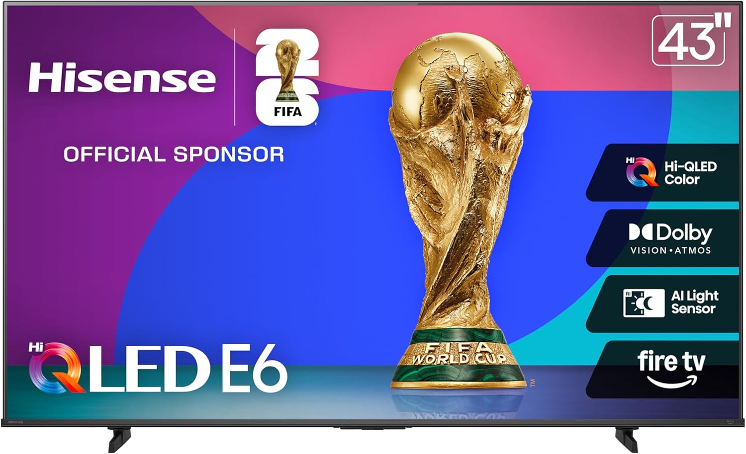 Hisense 43″ E6 Cinema Series Hi-QLED 4K UHD Smart Fire TV (43E6QF, 2025 Model) – AI Light Sensor, Dolby Vision · Atmos, Voice Remote with Alexa, Motion Rate 120, HDR 10+ Adaptive, Game Mode Plus