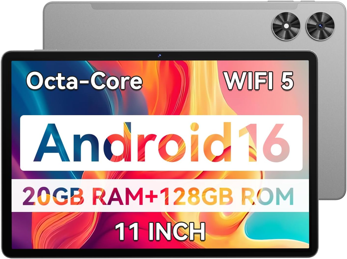 SVITOO Tablet 11 inch, Android 16 Tablet with Octa-Core, 20GB RAM 128GB Storage 1TB Expandable, 1280×800 Large Screen 13MP Dual Cameras 8MP Front, 8800mAh, GPS, Face Unlock, WiFi – Gray