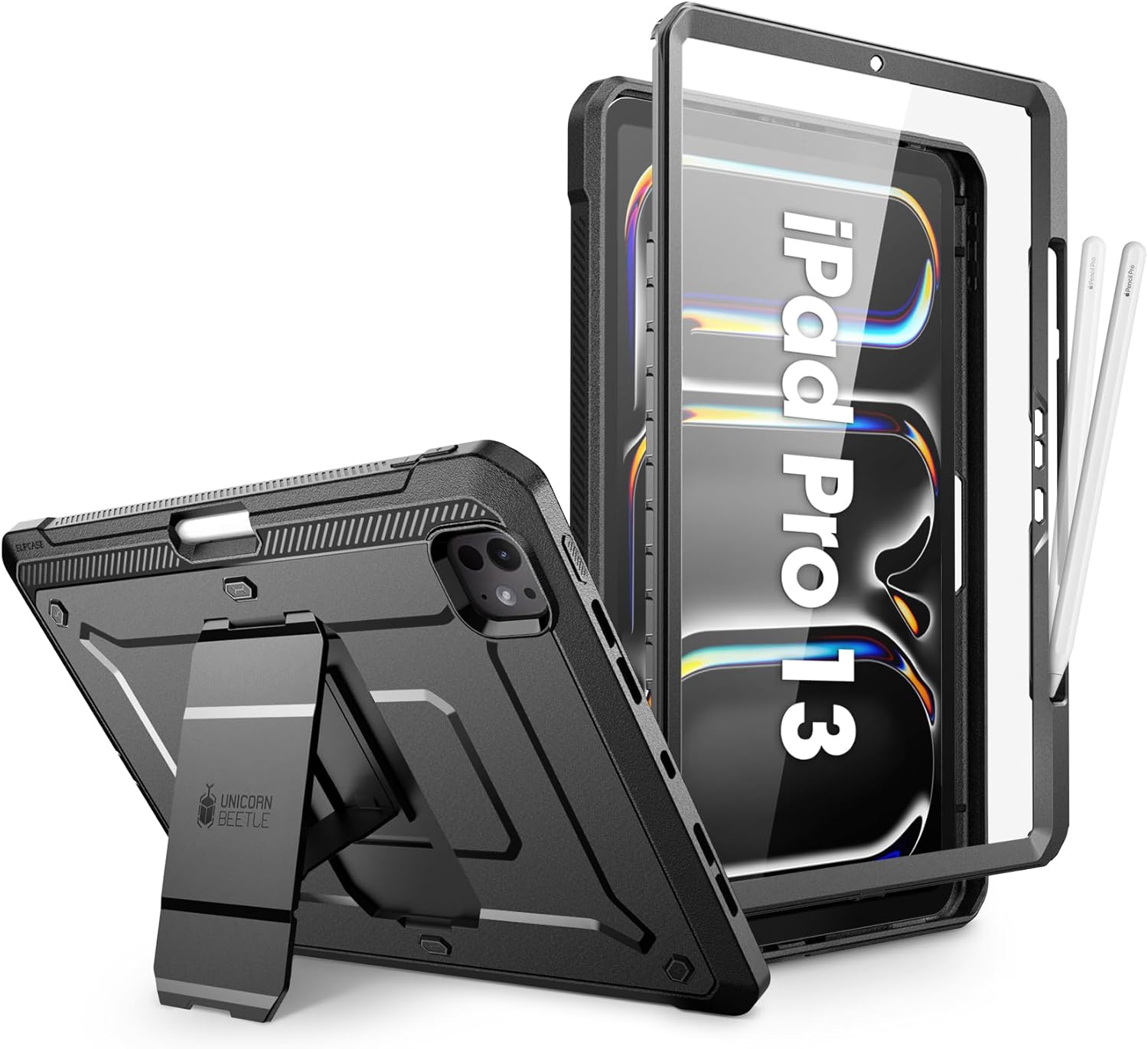 SUPCASE for iPad Pro 13 Inch Case M5/M4 (2025/2024) with Pencil Holder (Unicorn Beetle Pro), [Built-in Screen Protector & Stand] Full-Body Rugged Cover for iPad Pro 13 ” M5/M4, Black