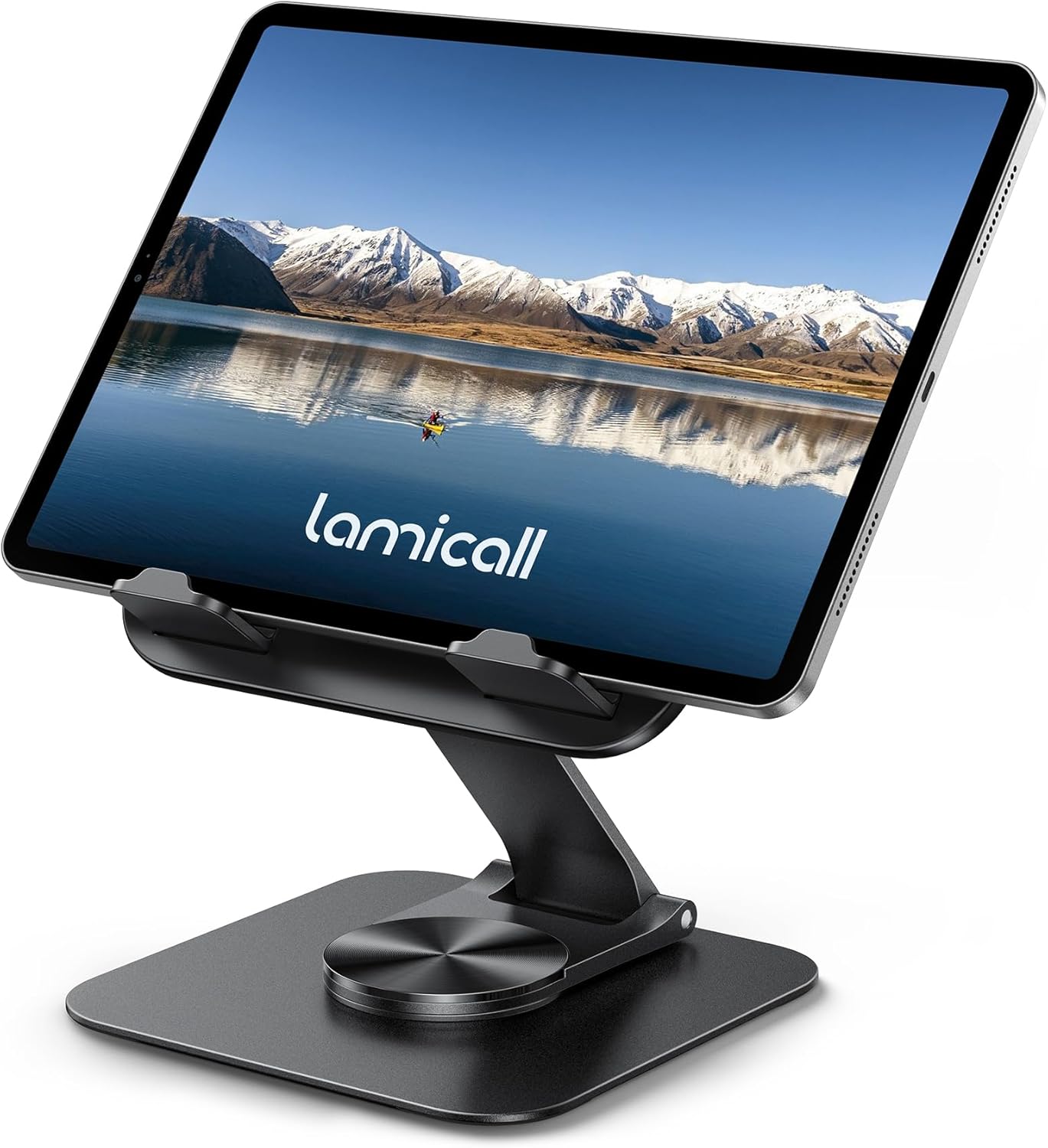 Lamicall Adjustable iPad Stand for Desk – [Ultra-Slim Foldable][360°Rotation] Tablet Holder Stand with Heavy-Duty Base, Mother Day Kindle Holder for 4.7-13″ Device, iPad Pro Air Mini, Kindle, E-Reader