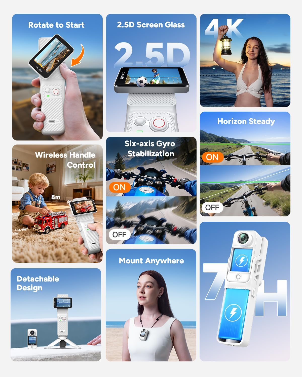 SJCAM C400 Vlogging Camera,64GB 4K Image,7H Power use,6-Axis Stabilizer,for Vlogs influencers,2.29” Touch Screen,30M Waterproof Body Cam,Vlogging for YouTube,White,Camara para grabar contenido