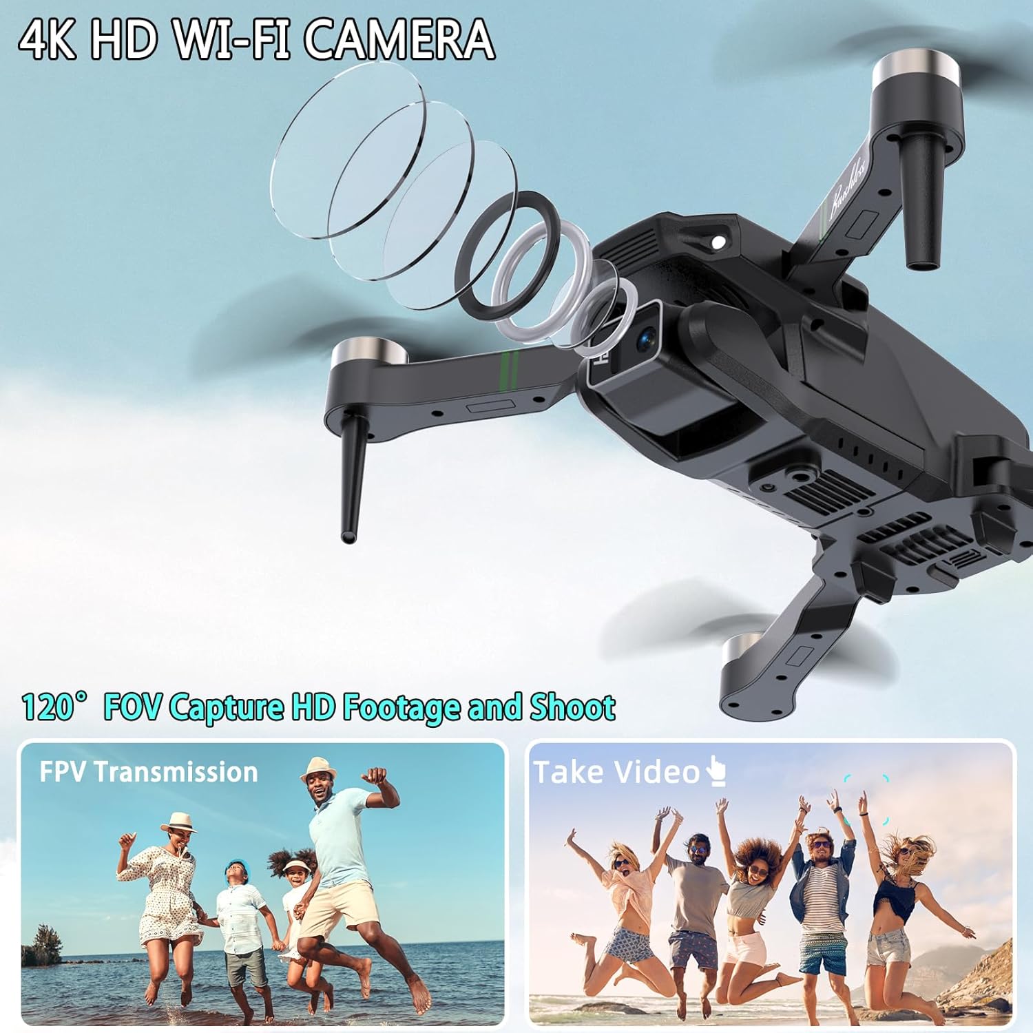 Drones with Camera for Adults 4K, Mini Drone with Camera, Altitude Hold, One Key Take Off/Landing, Headless Mode, 3D Flip, 3 Speed Mode, Foldable Remote Control Drone with 2 Batteries for Beginners