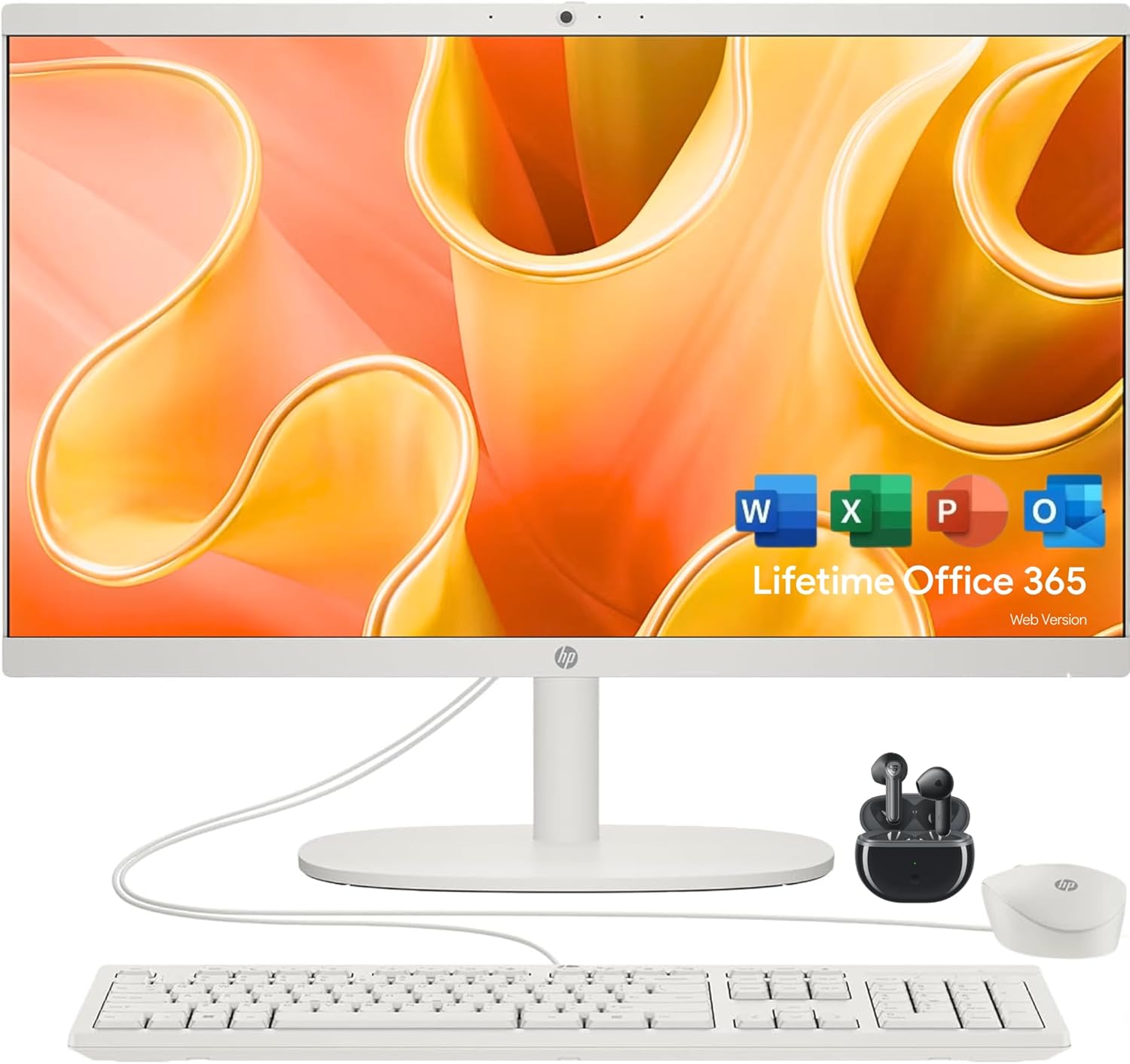 HP 22″ FHD All-in-One Desktop Computer – Latest 13th Gen Intel Quad-Core – Office 365 for The Web – 8GB DDR5 RAM – 128GB UFS Storage – Wireless Earbuds – Keyboard and Mouse