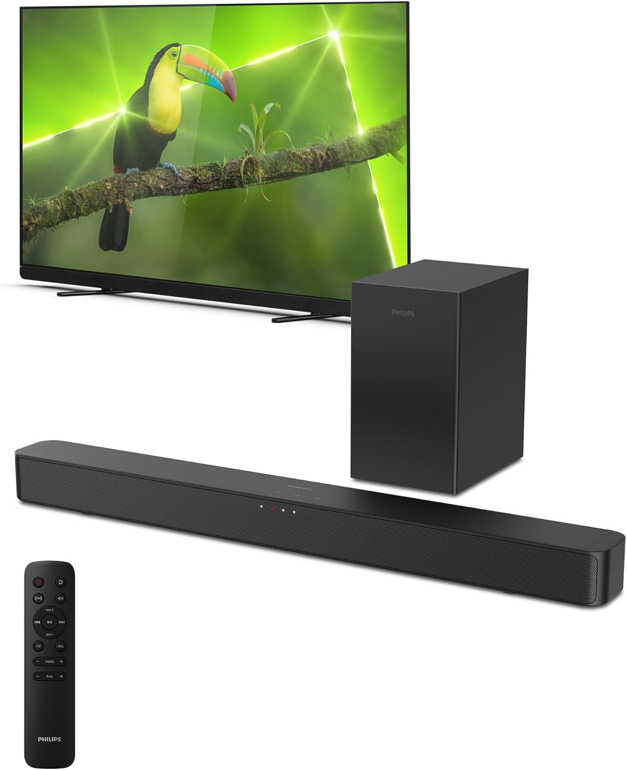 Philips B4500 2.1 Channel Soundbar with Wireless Subwoofer – Bluetooth, HDMI ARC, Roku TV Ready, 140W Max Power, Black