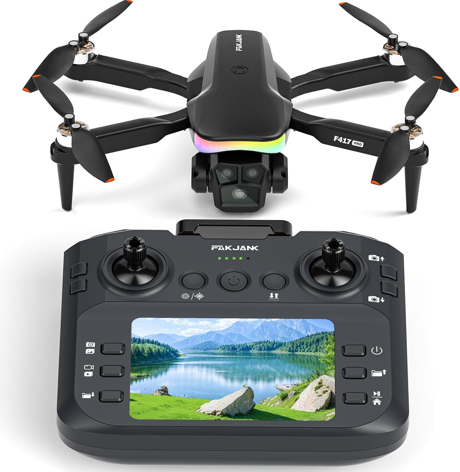 F417PRO Drone with 4K Camera Screen Remote Control,RGB LED Light FPV Drone Quadcopter for Adults Beginners,Headless Mode Altitude Hold Optical Flow Positioning,One Key Start/Land Foldable